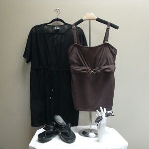 Michael Kors Brown Tankini Top Swim Suit Size 16W NWOT